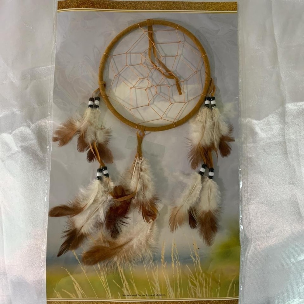 St‎ Josephs Indian School Dreamcatcher Lakota Sioux Legend Feathers Beads Tan